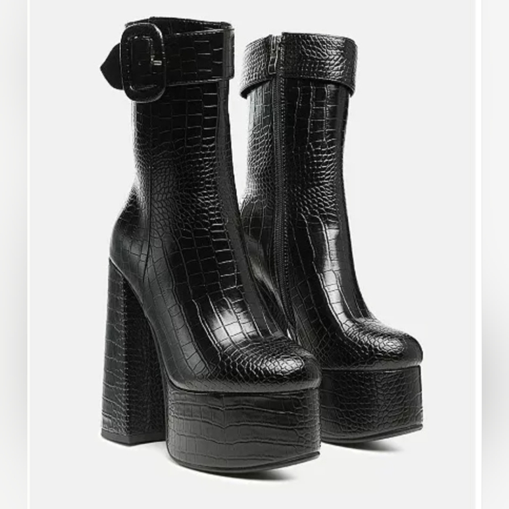 London Rag Croc-Embossed Platform Boots - Picture 2 of 3
